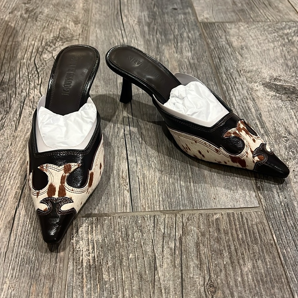 Steve Madden Lisbeth Cow Print Pointed Toe Kitten Heel Mule Heels NWT - Picture 10 of 12
